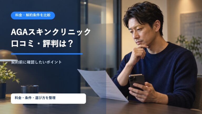 料金と解約条件を確認しAGA治療の相談先を比較する男性