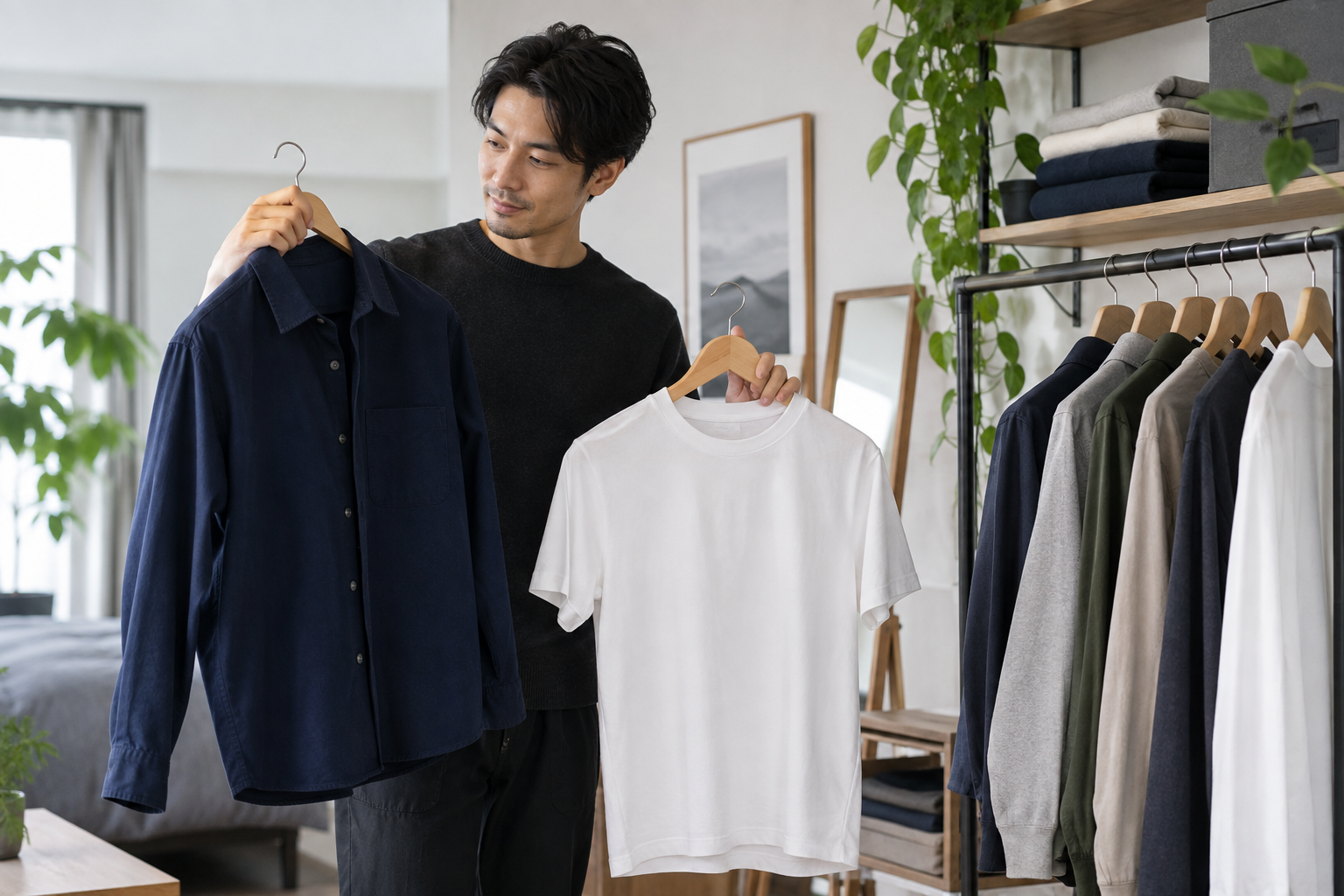 服装を選ぶ男性