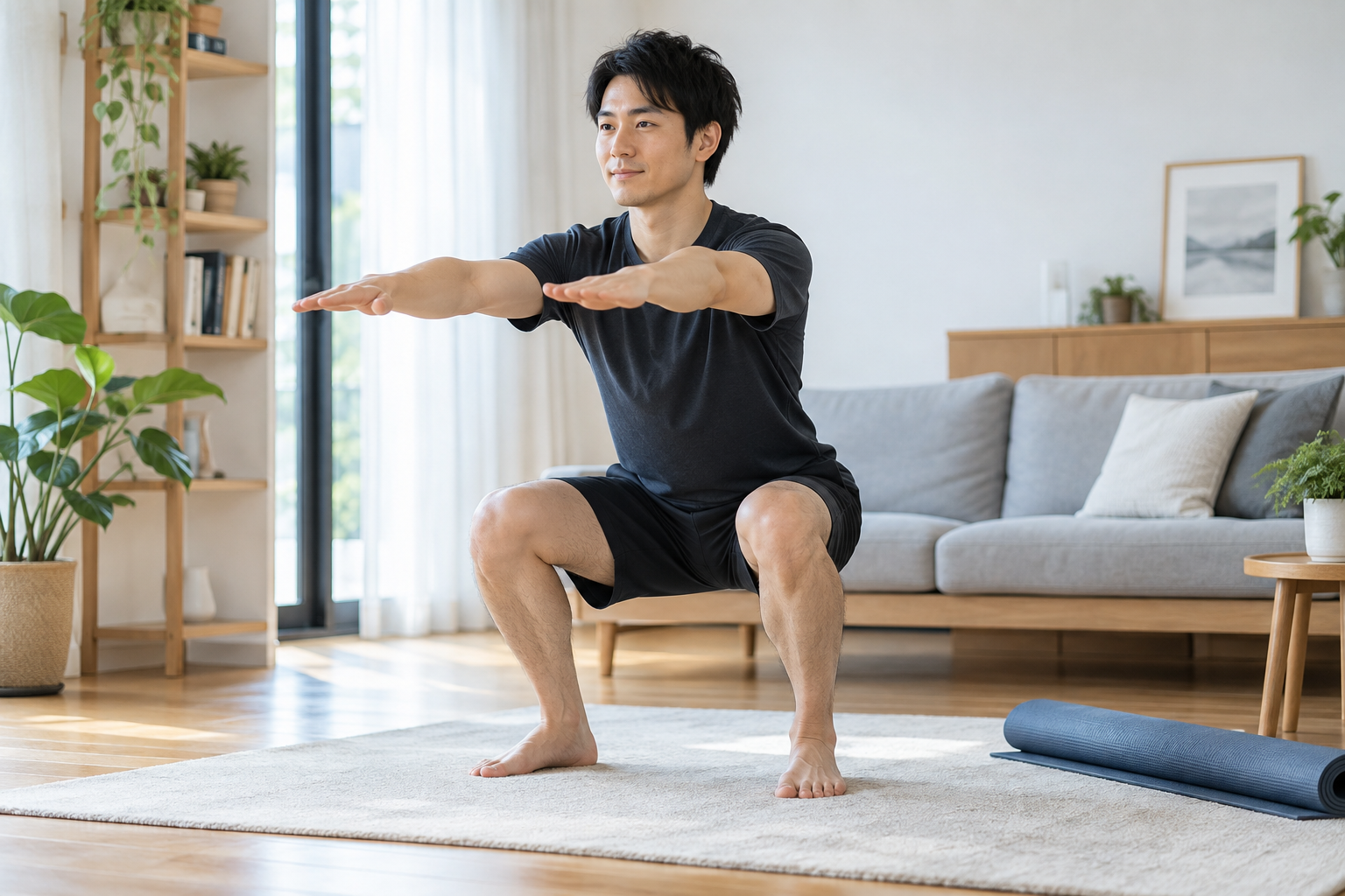 姿勢を整える男性