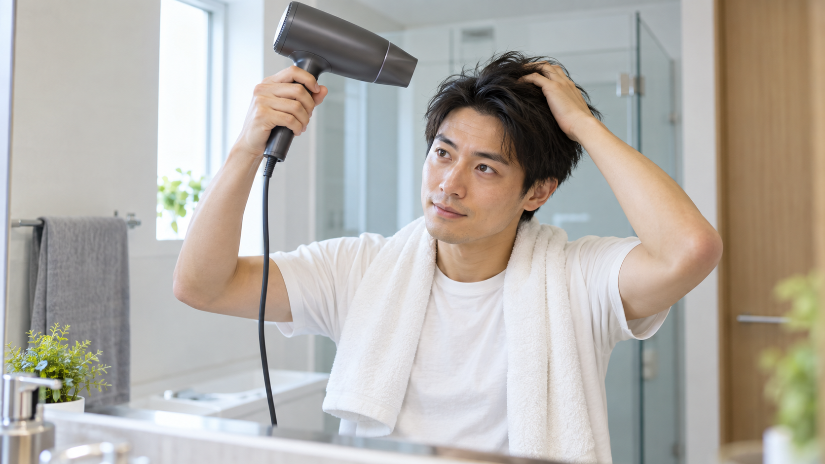 洗髪と乾燥を見直す男性のイメージ