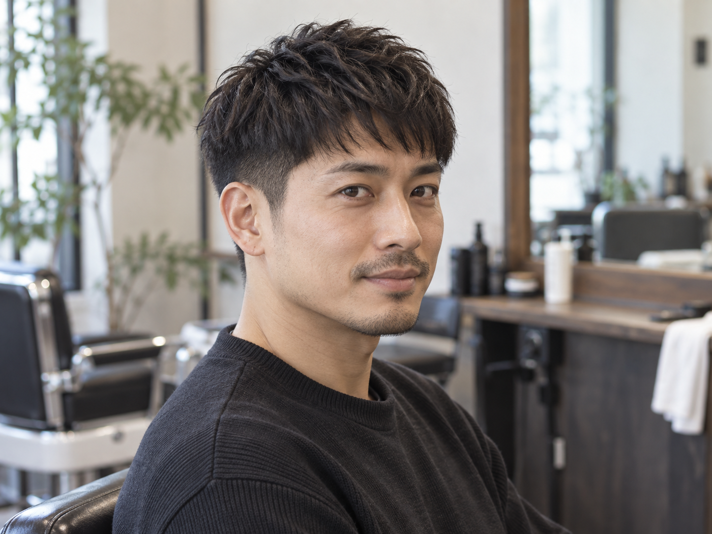 理容室で整えたショートレイヤー・ショートクロップの男性の髪型イメージ
